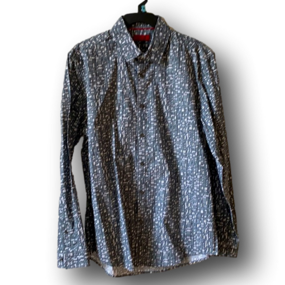 Alfani Mens Gray/White Pattern Button Down Shirt - Slim Fit Size M - Brand New - Picture 1 of 3